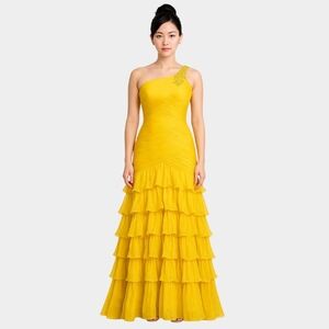 May Queen Size S, Vibrant Yellow One-Shoulder Gown